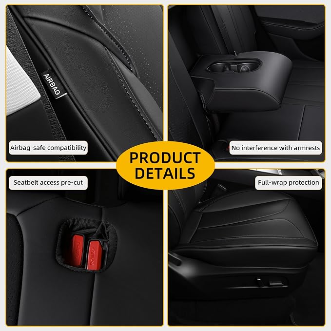Custom Seat Covers for 2025 2026 Tesla Model Y Juniper 5-Seater - Black | Waterproof Breathable Nappa Leather, OEM Factory Style Full Set, Full Coverage Design with Armrest Covers, Airbag Compatible - Image 6