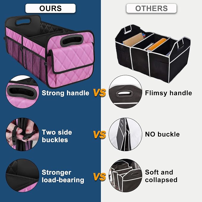 Deosk Car Trunk Organizer for SUV, Car Organizers and Storage with Reinforced Handles, Car Accessories for Women/Men 70L Waterproof Polyester Trunk Organizer(Large, Pink) - Image 2