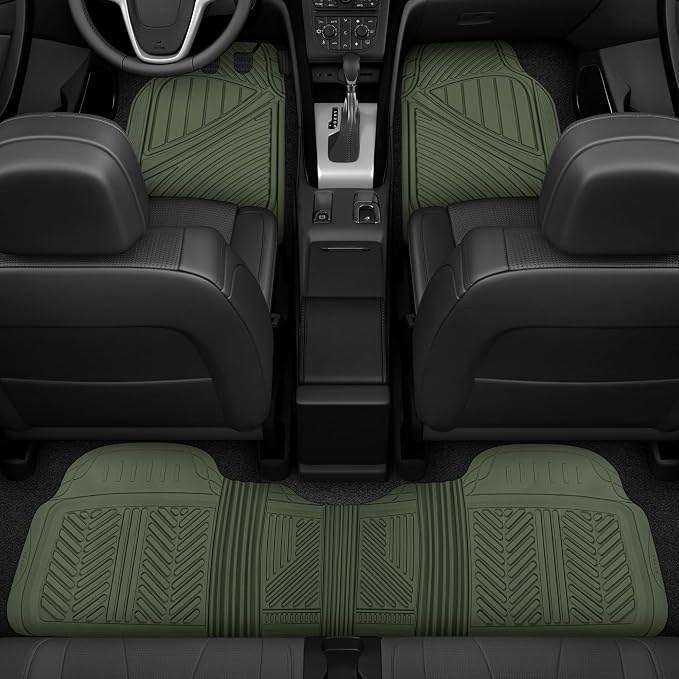 Motor Trend FlexTough Performance All Weather Rubber Car Floor Mats - 3 Piece Floor Mats Automotive Liners for Cars Truck SUV, Heavy-Duty Waterproof (Green) by MotorTrend