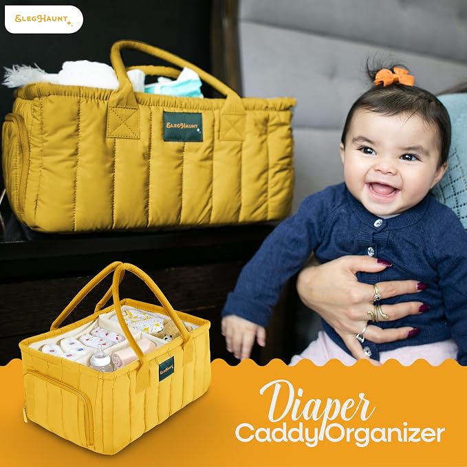 Baby Diaper Caddy Basket Organizer-Sturdy, Breathable & Washable - Stylish Storage, Portable, Car Caddy Organizer, Nursery, Baby Gift Registry Newborn Essentials (Yellow) - Image 2