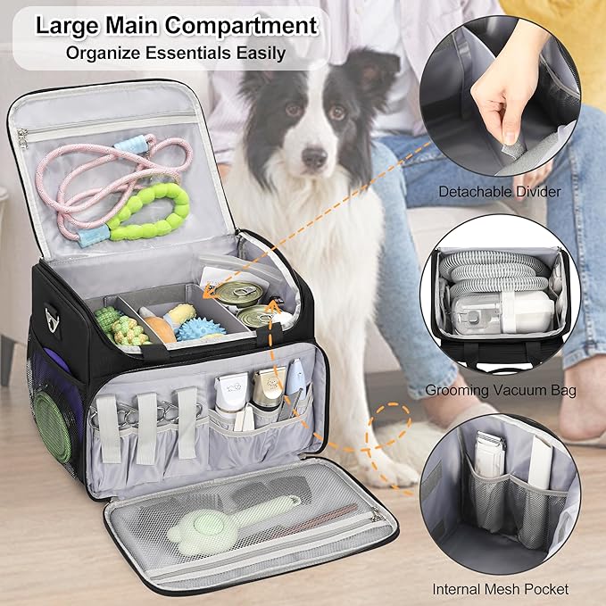 TANTO Dog Grooming Vacuum Bag, Extra Large Pet Tool Bag with Compartments | Professional Travel Animal Groomer's Tool kit Bags for Supplies - for Dogs, Cat & Pet Groomers( Black) - Image 3