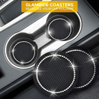 EcoNour Bling Cup Holder Insert (2 Pack) with Push Start Button Ring | (1 Pack) 2.75 Inch Silicone Coaster Pad and 1.5 Inch Ring with Elegant Crystal Rhinestone | Car Interior Accessories (Black) - Image 4