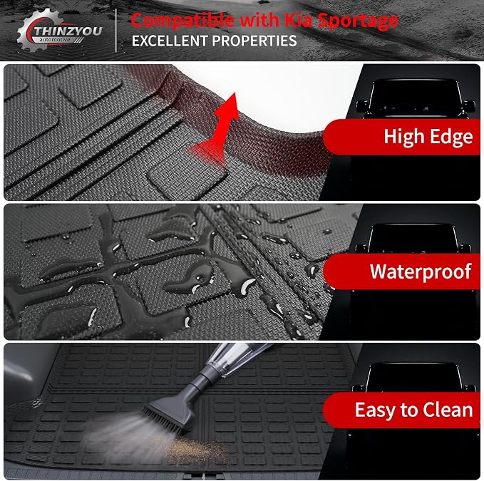 Floor Mats Set for 2023 2024 2025 2026 Kia Sportage Gas | Not for Hybrid & PHEV, Trunk Mat Cargo Mat Cargo Liner TPE All Weather Back Seat Cover Protector 2025 Sportage Accessories - Image 9