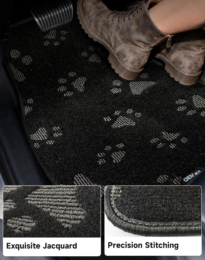 Cute Embroidered Dog Paw Car Floor Mats for Pet Lovers, Universal Fit All Weather Car Mats with Anti-Slip Nibbs Backing, Carpet Floor Mats for Cars, Trucks & Sedans, Full Set of 4 (Gray Paw) - Image 2