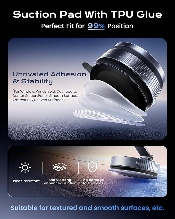 avedio links 15W Vacuum Magnetic Wireless Car Charger Mount with Adapter | 360° adjustable vacuum mount. 108+LBS suction & 3800gf magnets. 15W fast charge for iPhone 12-17 series. Adapter included - Image 7