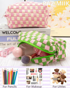 Checkered Makeup Bag for Purse, Small Cosmetic Pouch,Pink Green,6 Pack | Cute Zipper Makeup Organizer for Women, Travel Essentials, Toiletries, Makeup Brushes, Beauty Accessories&Bridesmaid Gifts - Image 5