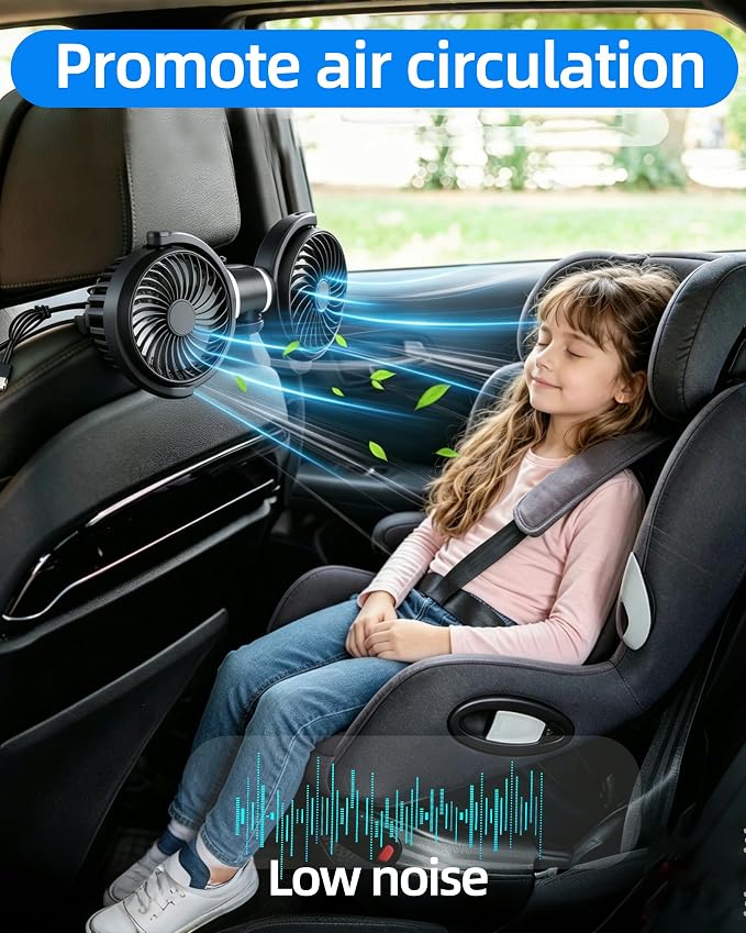 CONPEX Fan for Car Back Seat, Car Fan for Baby Rear Facing, Quiet Brushless Motor, 3-Settings, 360°Rotatable, 5a/2v Usb Carseat Fan for Vehicles Suv Rv - Image 5