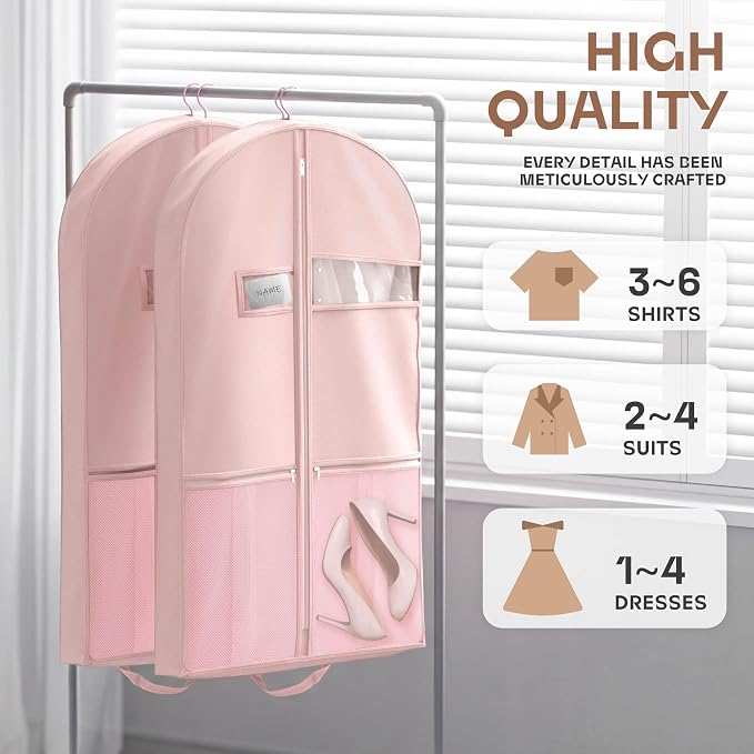 Lazebox 43" Travel Garment Bag with Accessories Zipper Pocket, Heavy Duty Suit Bag for Suits, Tuxedos, Dresses, Coats, Pink, 1 pack - Image 2