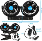 Alagoo 12V Car Fan, Adjustable 4 Inches Dual Head Car Clip Fan for Front/Rear Seat Passenger, 360° Rotatable Cars Fans with Stepless Speed Regulation for Car/Vehicle SUV, RV - Image 6
