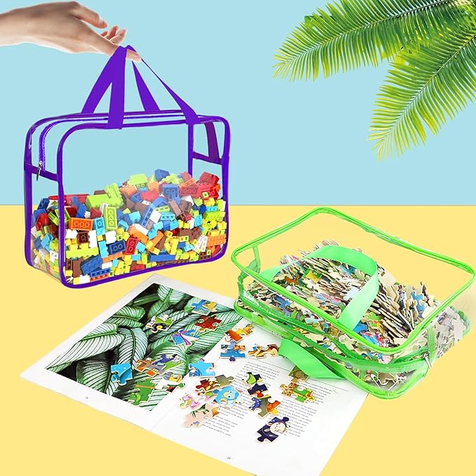 6 Color Large Toy Storage Bags with Labels, Reusable Clear PVC Board Game Storage, Travel Waterproof Organizer Bags with Zipper for Building Blocks, Puzzle, Kids Books - Image 4