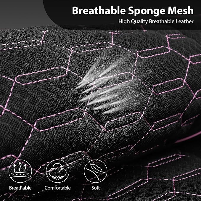 CAR PASS 3D Foam Mesh Leather Car Seat Covers Front Seats,Breathable Mesh Front Seat Covers for Women,Universal Fit for Cars SUV Truck Sedan Van Automotive, Armrest Airbag Compatible,Black and Pink - Image 5