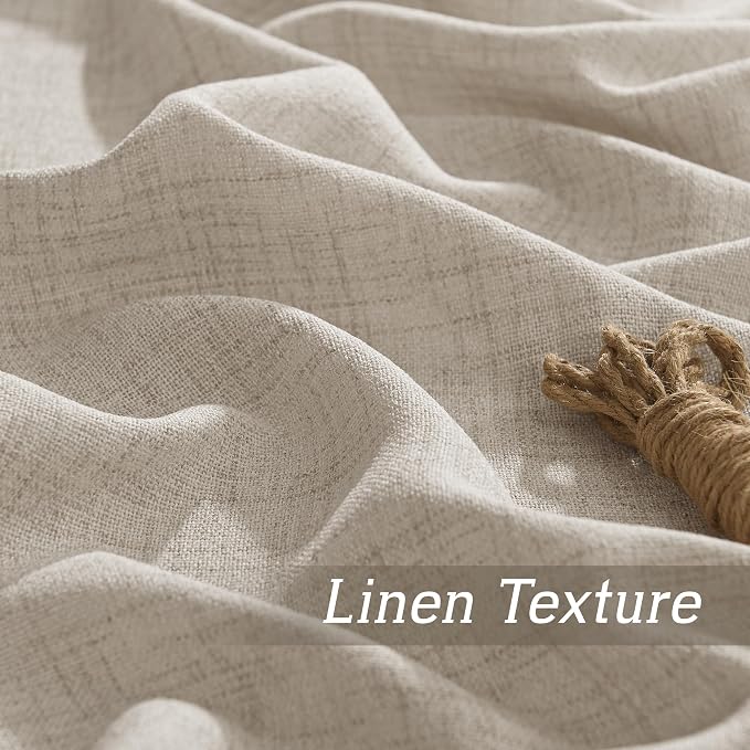RYB HOME Linen Textured Semi Sheer Curtains 63 inches Long for Living Room | Half Privacy, Light Filtering, Faux Linen Blend, Office Nursery Laundry Dorm Bathroom, Natural, W52 x L63, 2 Panels Set - Image 4