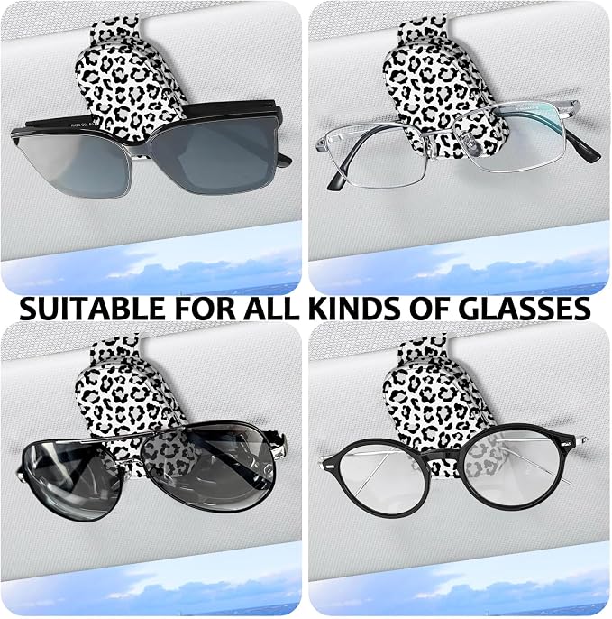 2 Pack Sunglass Holder for Car Visor, Universal Magnetic Car Sunglass Holder for Different Size Eyeglasses, Car Visor Accessories (Leopard-White) - Image 5