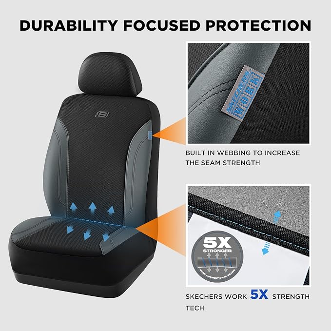 Skechers Car Seat Covers, Work Leather Seat Covers 5-Times Stronger Built-in Webbing, Oxford Fabric Front Seat Covers, Airbag Compatible, Automotive Comfort for Cars, Trucks, SUVs,Grey - Image 5