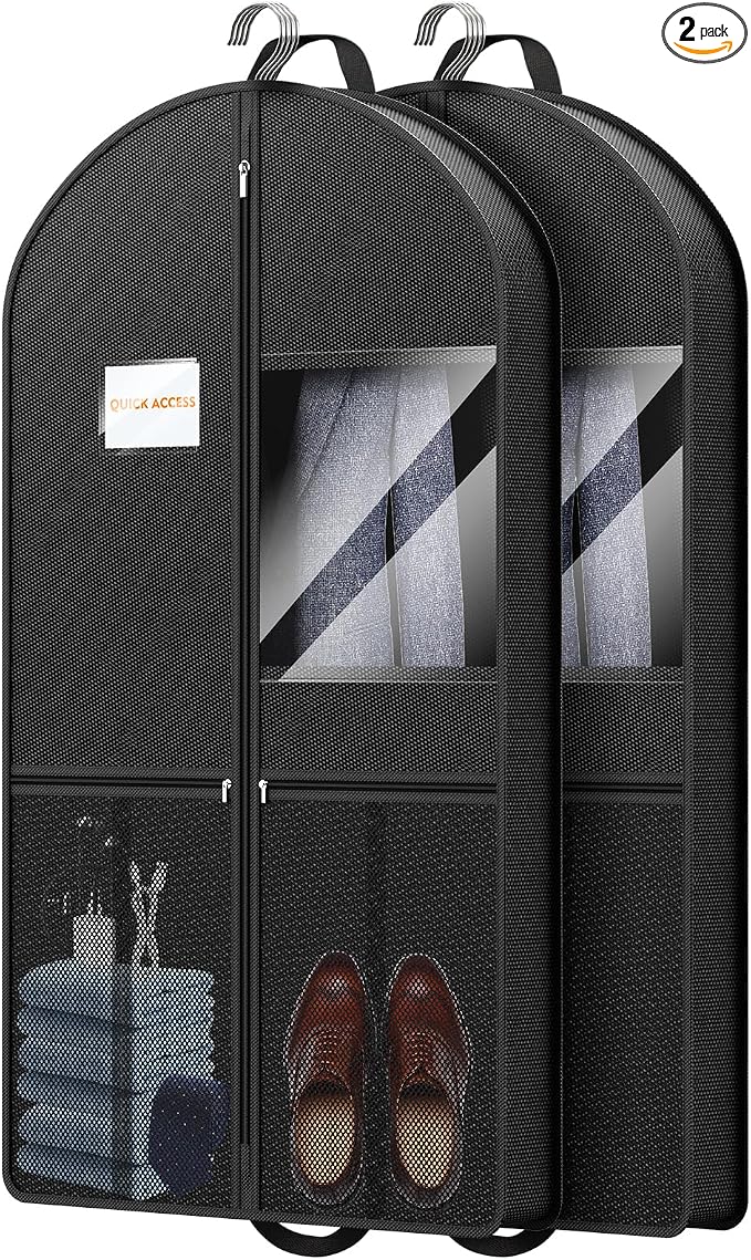Garment Bag Travel Hanging Clothes: 43 Inch 2 Packs Fabric Breathable Foldable Zippered Pockets - Closet Storage Cover Packable - Men's Suit Shirts Uniform Jacket Jersey Tuxedo by Unknown