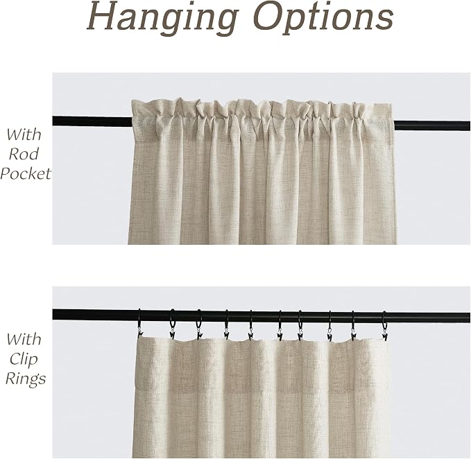 RYB HOME Natural Beige Linen Sheer Curtains 102 inches Long for Living Room | Weave Textured, Rod Pocket, Light Filtering, for Dining Room, W52 x L102, 2 Panels Set - Image 4