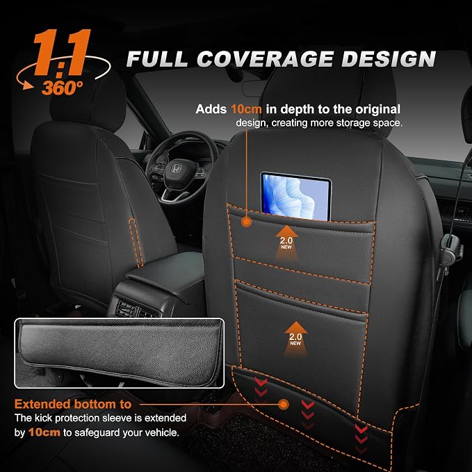 Car Seat Covers Custom Fit for Honda CRV: 2023 2024 2025 2026 Full Set Faux Leather Car Seat Cover Waterproof (5 Seats,Black) - Image 5