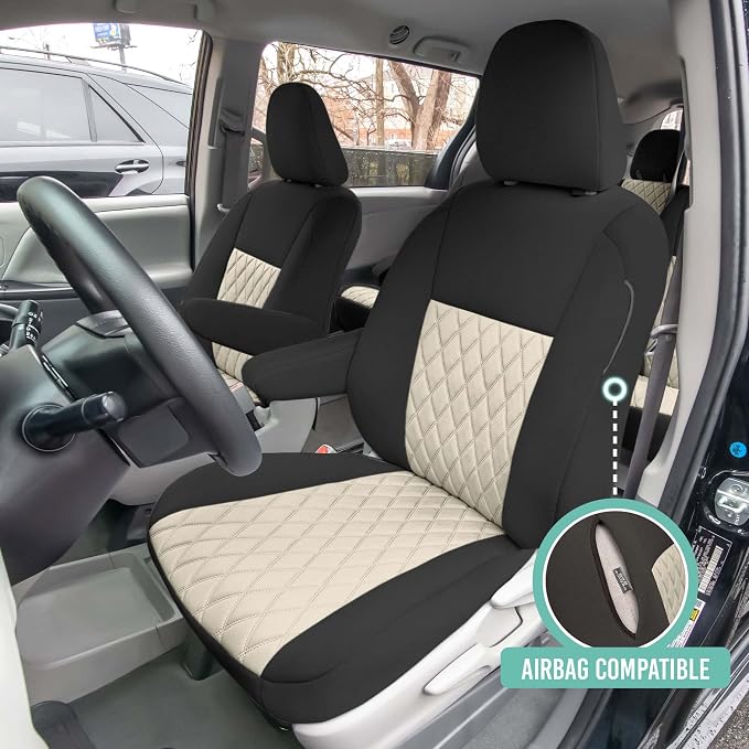 FH Group Custom Fit Car Seat Covers Specifically Made for 2011-2020 Toyota Sienna 7-8 Seater with Ultraflex Neoprene Water Resistant Automotive Seat Covers - Front Set Beige - Image 2