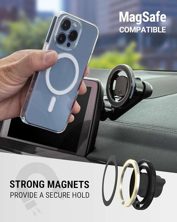 Scosche MagicMount MS 5-in-1 MagSafe Phone Mount for Car Vent, Dashboard and Back of Display for Floating Screens, Hands Free Magnetic Cell Phone Holder Compatible with iPhone 17 16 15 14 13 12 - Image 4