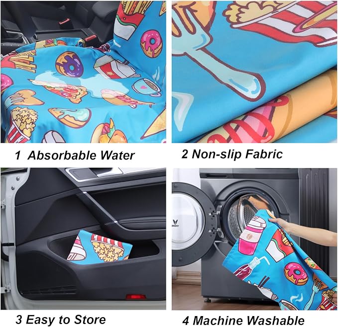 Car Seat Towel Covers Front Seats for Yoga,Gym,Workout,Sports,Running,Camping and Beach,Automotive Cute Washable Sweat Towels Driver Seat Cover Blanket for Cars Golf Trucks (Food, 1Pcs) - Image 5