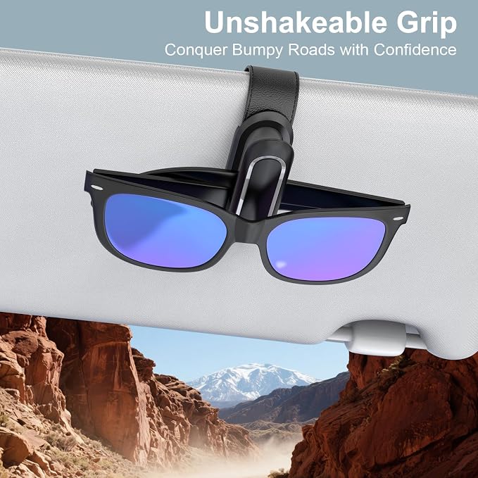 Veharvim Sunglass Holder for Car (2 Pack, One-Handed Operation, Gentle & Secure Hold, Silicone Padded, Universal Fits Sunglass and Car Visor) - Sunglasses Clip for Car Visor (Black & Silver, 4 Pack) - Image 6