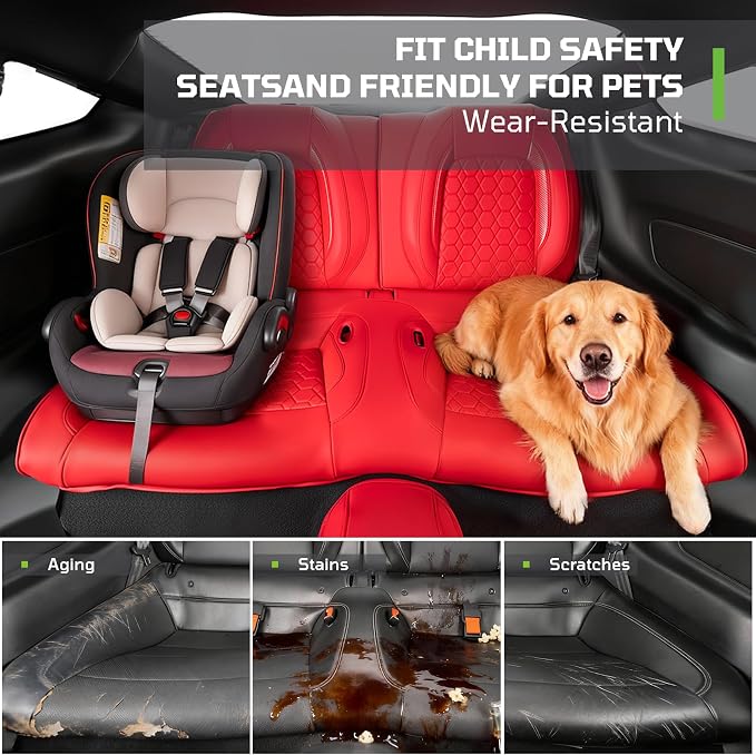 Custom Leather Car Seat Covers for Ford Mustang 2015-2023 Coupe, Red | Full Coverage Waterproof Car Seat Protector,Front & Rear Full Set,Split Backrest Compatible,Wear-Resistant,Airbag Compatible - Image 6