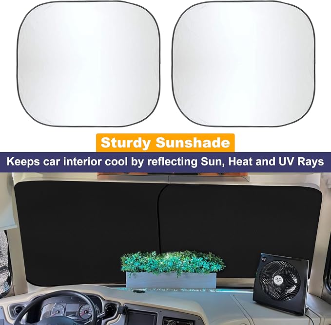 EcoNour 2-Piece Foldable RV Windshield Sun Shade, UV & Heat Protection - Image 2