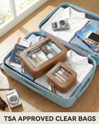 Clear Makeup Bag Organizer Set, Travel Toiletry Bag Cosmetic Case for Women, Portable Make up Skincare Pouch Car Organizer Bag with Zippers for Essentials (2Pack-Standard & Square, Brown) - Image 5