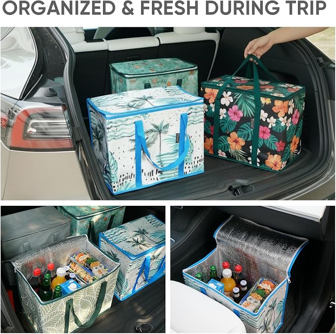 BALEINE 2Pk Insulated Reusable Grocery Bags, Collapsible Cooler Bag for Groceries, Heavy Duty Large Insulated Bag (16''x9''x13'', Spring Stroll) (Pack of 3) - Image 5