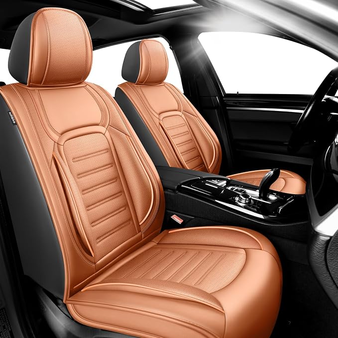 Fit Highlander Car Seat Covers for Toyota Highlander 2007-2025 2026 -Premium Leather, Waterproof，Breathable，All-Weather Seat Cushion Protecto & Airbag Compatible, 2 Front Seat Brown by Unknown