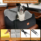 XEEP Dog Car Seat for Medium & Large Dogs Up to 55 lbs, Memory Foam | 2-in-1 Design, Includes Blanket & Urine Pad, 2 Height-Adjust Cushions, Two Safety Tethers, Machine Washable Cover(Black/Grey) - Image 3
