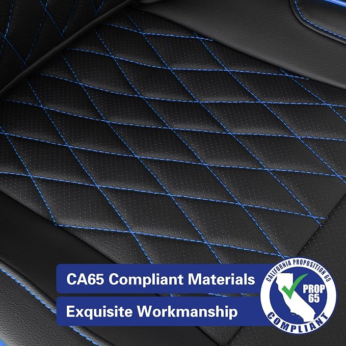 EKR Ram 1500 Seat Covers Custom Fit for (Crew Cab) RAM 1500 Tradesman 2019-2025 & Express 2026,Waterproof Leather Black Car Seat Cover for Trucks Full Set-Faux Leather (Black with Blue Piping) - Image 6