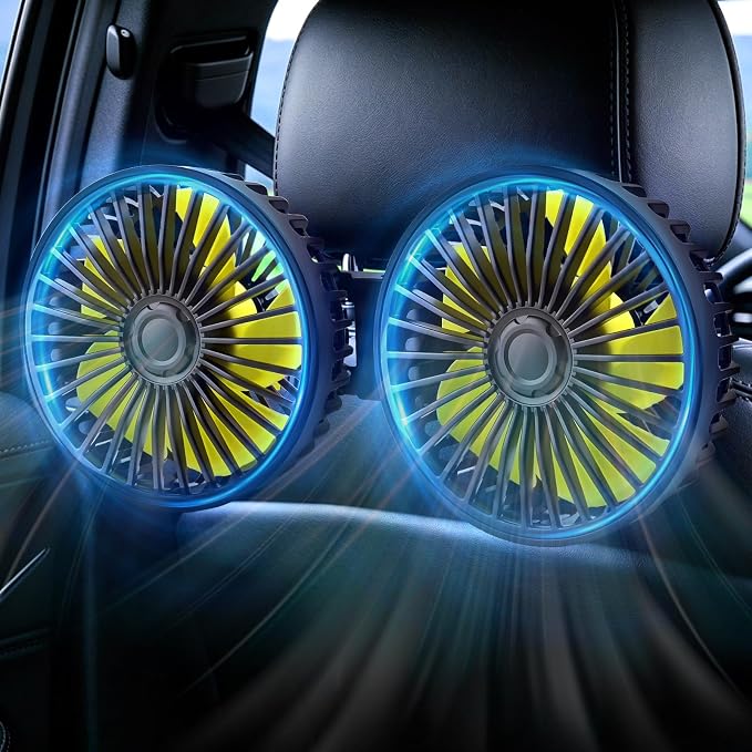 XOOL Car Fan for Backseat Kids, Dual Head USB Car Cooling Fans - 3 Speeds 360° Rotatable Rear Headrest Fans, 5V/2A Powerful Electric Air Circulation Fan for Vehicles SUV RV by XOOL
