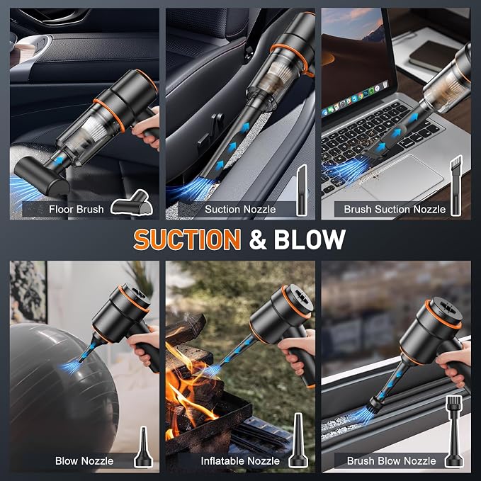 KMM Handheld Car Vacuum Cleaner, 11000PA Hand Held Vacuum & Air Duster | Strong Suction, Cordless, 120W High Power, Portable, Multi-Nozzles & LED Light, for Home, Car, Office - Image 5