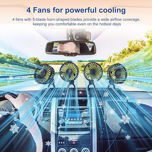 Portable 4-Head Car Cooling Fan with Cigarette Lighter Plug | Powerful Airflow Fan for Vehicles Cars Taxi and Road trips - Image 3