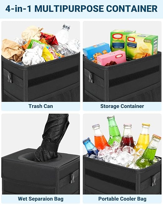 Capolo Car Trash Can with Lid, Leakproof Car Garbage Can Car Trash Bag | Waterproof, Trash Can for Car, 3 Mesh Pockets, Mini Hanging Vehicle Car Trash Bin, for Back/Front Seat (Black,4 Gal) - Image 5