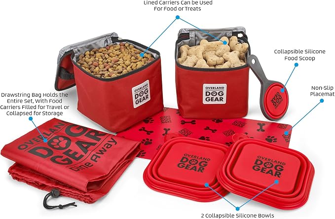 Mobile Dog Gear, Dine Away Dog Travel Bag for Medium and Large Dogs, Includes Lined Food Carriers and 2 Collapsible Dog Bowl, Collapsible Scooper and Placemat, Red - Image 5