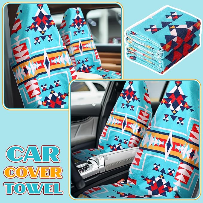 Hahafelt 2 Pack Car Seat Towel Covers Athletic Running Towel Performance Microfiber Post Workout Sweat Washable Cover Non Slip for Seat Outdoor Sport (Navajo Tribal) - Image 3