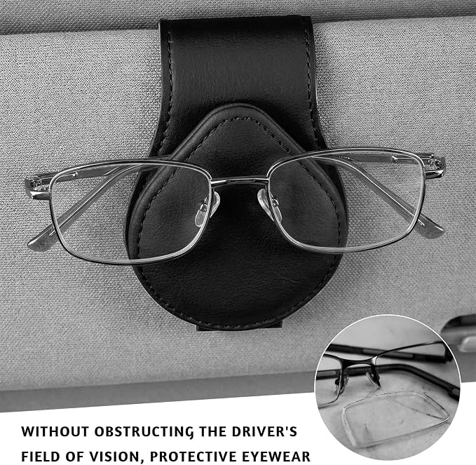 Magnetic Sunglass Holder for Car Visor, Leather Vehicle Sunglass Hanger Clamp Card Holder with Magnet, Universal Eyeglass Clamp Visor Ticket Organizer for Cars Trucks SUVs (Black) - Image 5