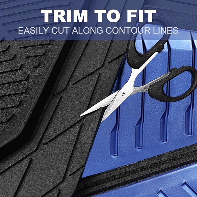 CAR PASS Heavy Duty Rubber Car Mats, Deep-Dish Car Floor Mats All Weather, Universal Two-Tone Trim-to-Fit for SUVs Trucks Sedans, Waterproof Anti-Slip, 3 Pieces V12 Black and Metallic Blue - Image 5