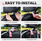 SINGARO 4 Pack Car Seat Headrest Hooks, Vehicle Back Seat Hanger Storage Organizer for Purse Handbag Backpack Coat Grocery, 360° Rotating Heavy Duty Holds 44lbs, Pink - Image 5
