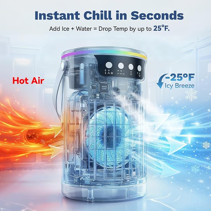 Portable Air Conditioners Desktop AC Unit with Water Ice Cooling Mist, Personal Evaporative Air Cooler Fan Mini Swamp Cooler for Bedroom, Nightstand, Office, Dorm, RV (White) - Image 8