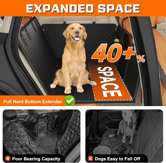 Dog Car Seat Cover with PU Leather Updated,Hard Bottom & Mesh Window, Waterproof Dog Car Seat Cover for Back Seat, Cat-Scratch Resistant Fabric,Backseat Cover for Dogs for Car SUV and Trucks - Image 3