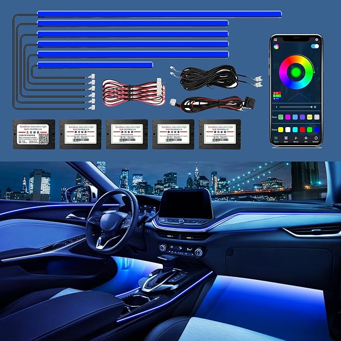Acrylic Interior Car Lights - 6 in 1 LED Strip Lights with APP Control, 175 inches 593 LEDs Fiber Optic Lights, RGB Neon Car Ambient Lighting Kit by WEBUPAR