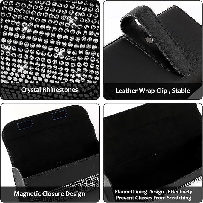 Accmor Bling Sunglasses Holder for Car Sun Visor, Sparkling Auto Glasses Clip Case Eyeglasses Protective Box, PU Leather Car Sunglass Storage Organizer for Truck, SUV, RV (Black Crystal) - Image 3