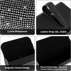 Accmor Bling Sunglasses Holder for Car Sun Visor, Sparkling Auto Glasses Clip Case Eyeglasses Protective Box, PU Leather Car Sunglass Storage Organizer for Truck, SUV, RV (Black Crystal) - Image 3