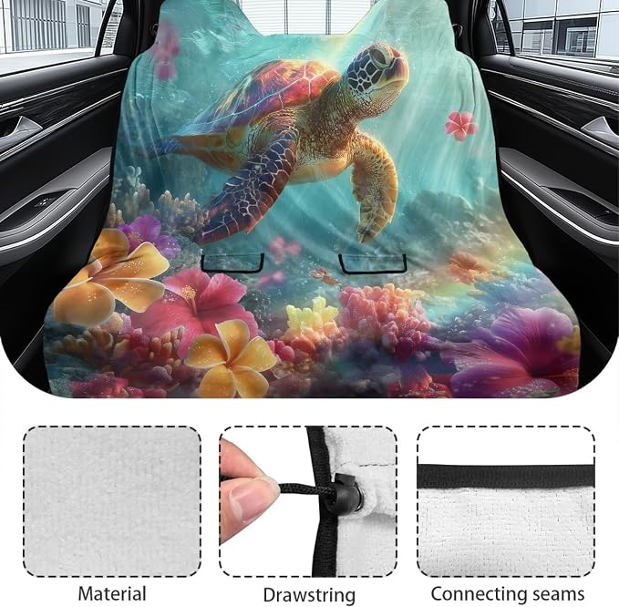 Turtle Hibiscus Plumeria Print Back Seat Cover for Car Trucks Van SUV, Waterproof Rear Bench Towel Seat Covers for Dogs and Kids, Sweat-Absorbent Automotive Backseat Protector - Image 6