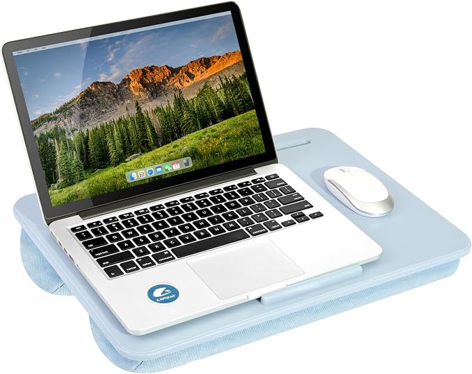 LAPGEAR The Original Lap Desk – Sky Blue, Fits 17" Laptops | Microbead Cushion, Device Ledge, Built-In Pencil Tray, Carry Handle by LapGear