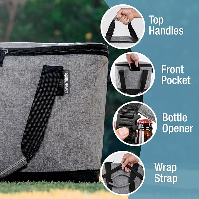 CleverMade Tahoe Collapsible Cooler Bag, Large Travel Cooler, Heather Gray | Keep Food and Drinks Cold Without Bulky Storage | The Leak-Resistant Liner Contains Meltwater, and the Frame Folds Flat - Image 3