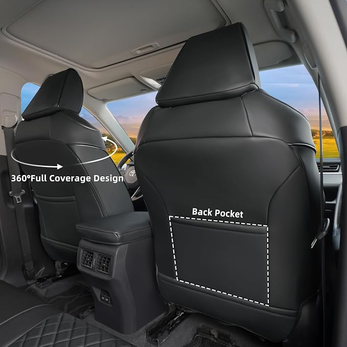 Lolcar Rav4 Seat Covers for Toyota RAV4 2019 2020 2021 2022 2023 2024 2025 LE,XLE,XLE Premium,Limited,Car Seat Cover for Trucks SUV,Leather Seat Cushion Full Set,Faux Leather (Grid Black) - Image 3